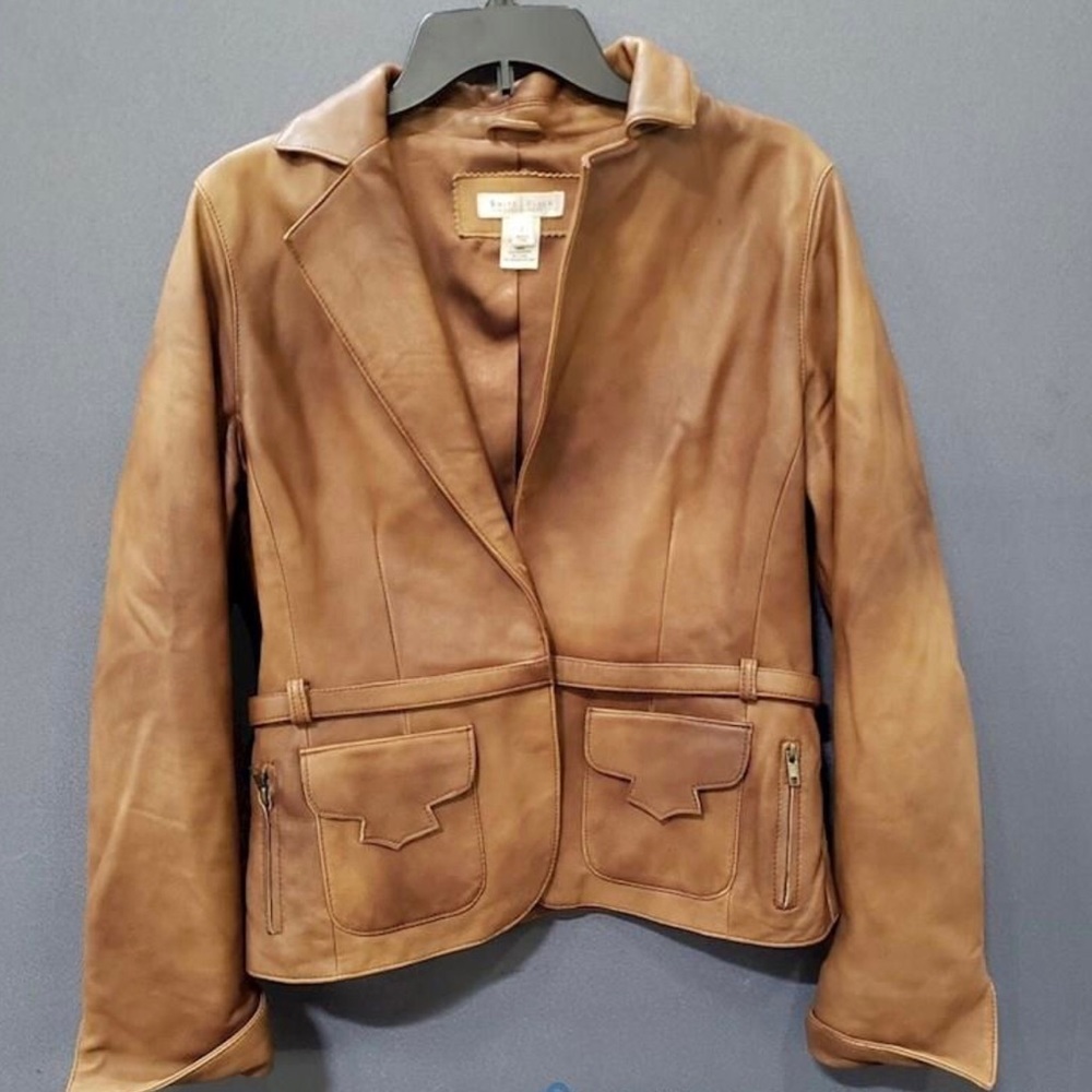 White House Black Market Tan Leather Jacket